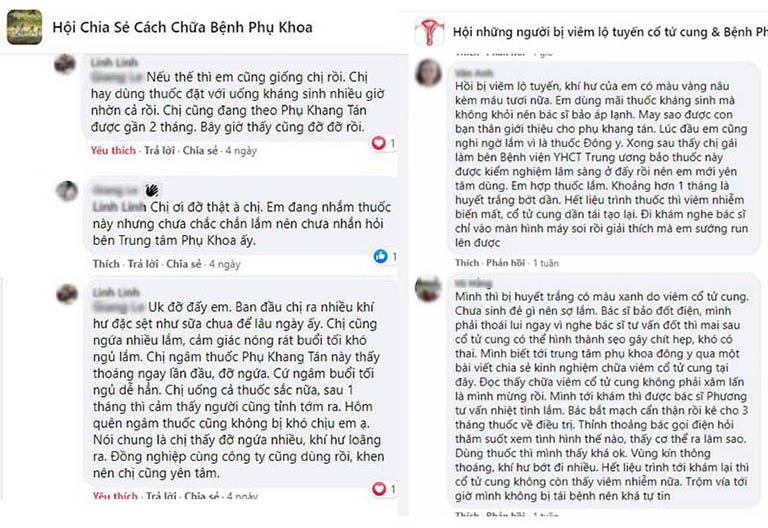 Nhiều bệnh nhân phản hồi tích cực về Phụ Khang Tán trên hội nhóm facebook
