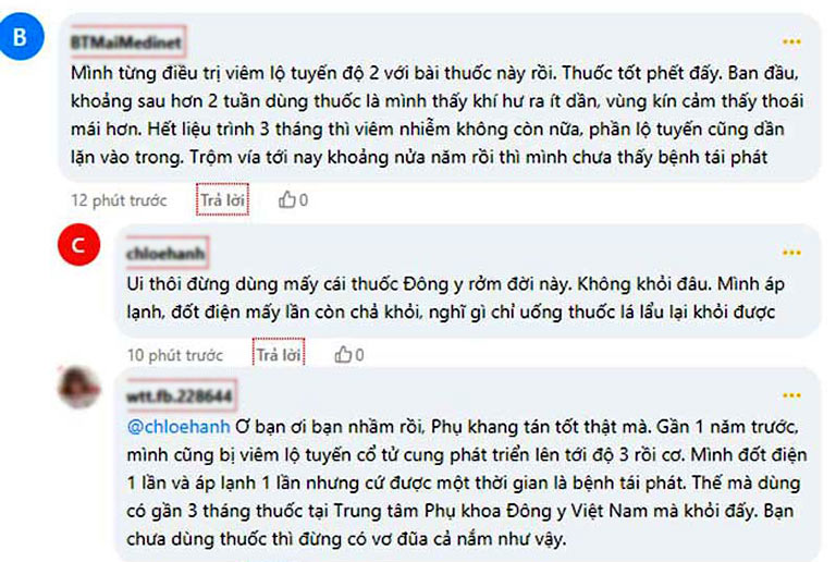 Một số chia sẻ của bệnh nhân viêm lộ tuyến về Phụ Khang Tán tại webtretho